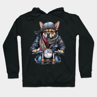 dog wearing a jacket hat and a scarf on a motorcycle Hoodie